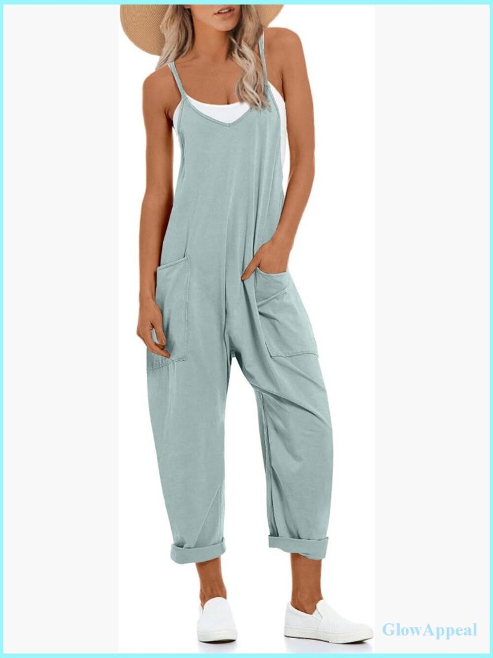 Loose Fit Jumpsuit with Adjustable Straps, Wide Leg Harem Pants, Side Pockets